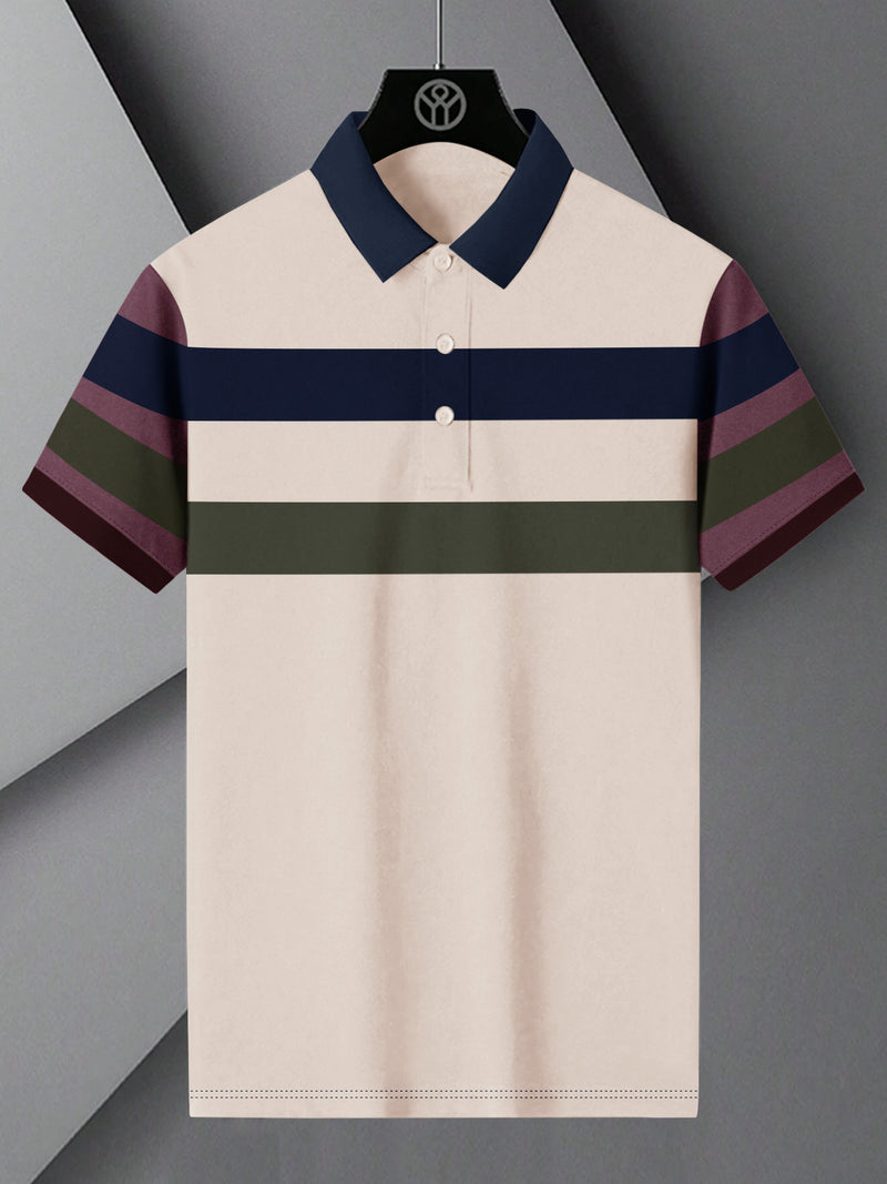 NXT Summer Polo Shirt For Men-Skin with Navy & Olive Stripe-BR12956