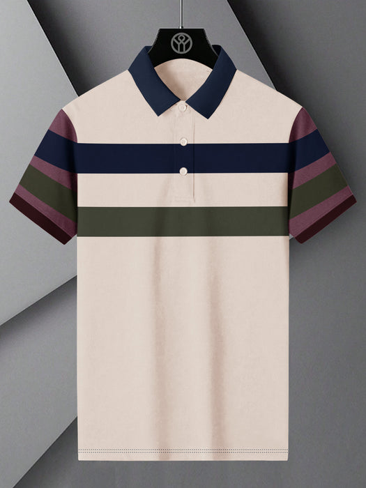 NXT Summer Polo Shirt For Men-Skin with Navy & Olive Stripe-BR12956