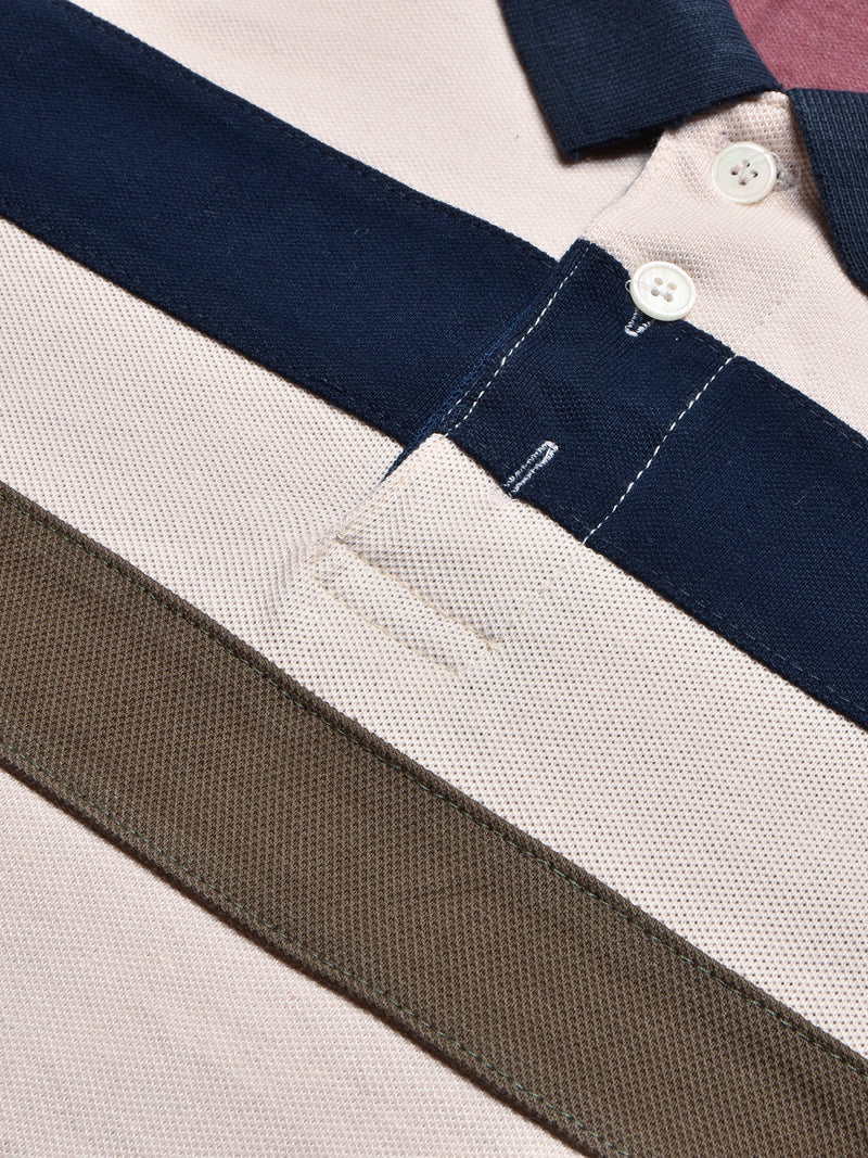 NXT Summer Polo Shirt For Men-Skin with Navy & Olive Stripe-BR12956