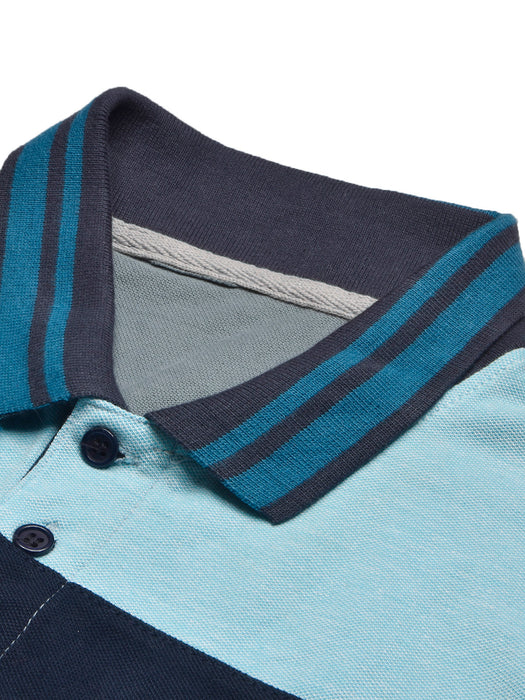 NXT Summer Polo Shirt For Men-Sky Melange with Grey & Navy Stripe-BR12977