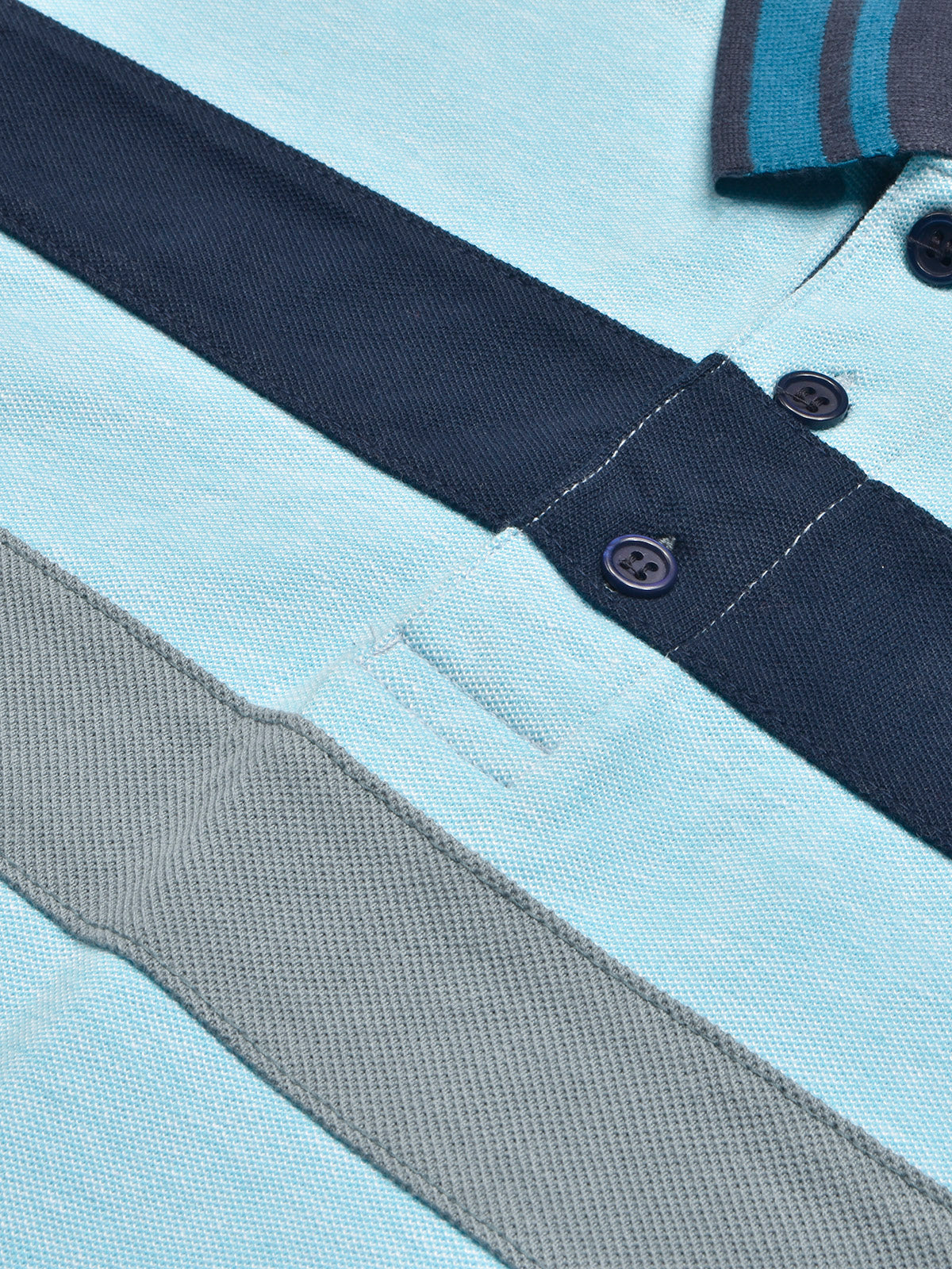 NXT Summer Polo Shirt For Men-Sky Melange with Grey & Navy Stripe-BR12977