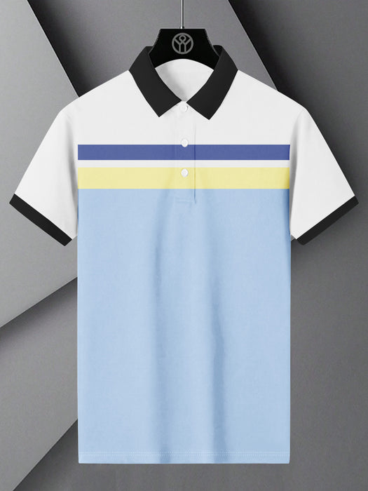 NXT Summer Polo Shirt For Men-Sky & Yellow with Blue Stripes-BR13083