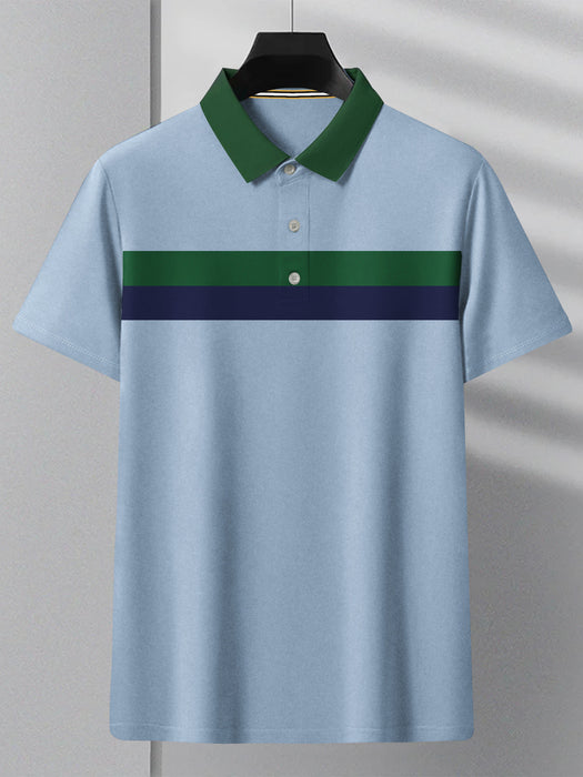 NXT Summer Polo Shirt For Men-Sky with Green & Blue Stripe-BR13003