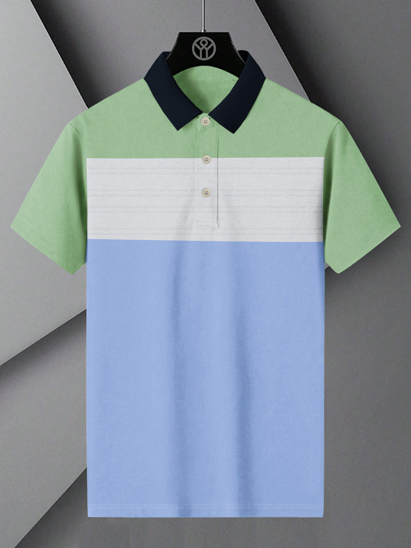 Summer Polo Shirt For Men-Sky with Grey & Green Panel-BR13090