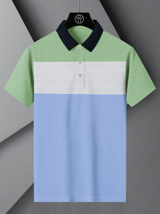 NXT Summer Polo Shirt For Men-Sky with Grey & Green Panel-BR13090