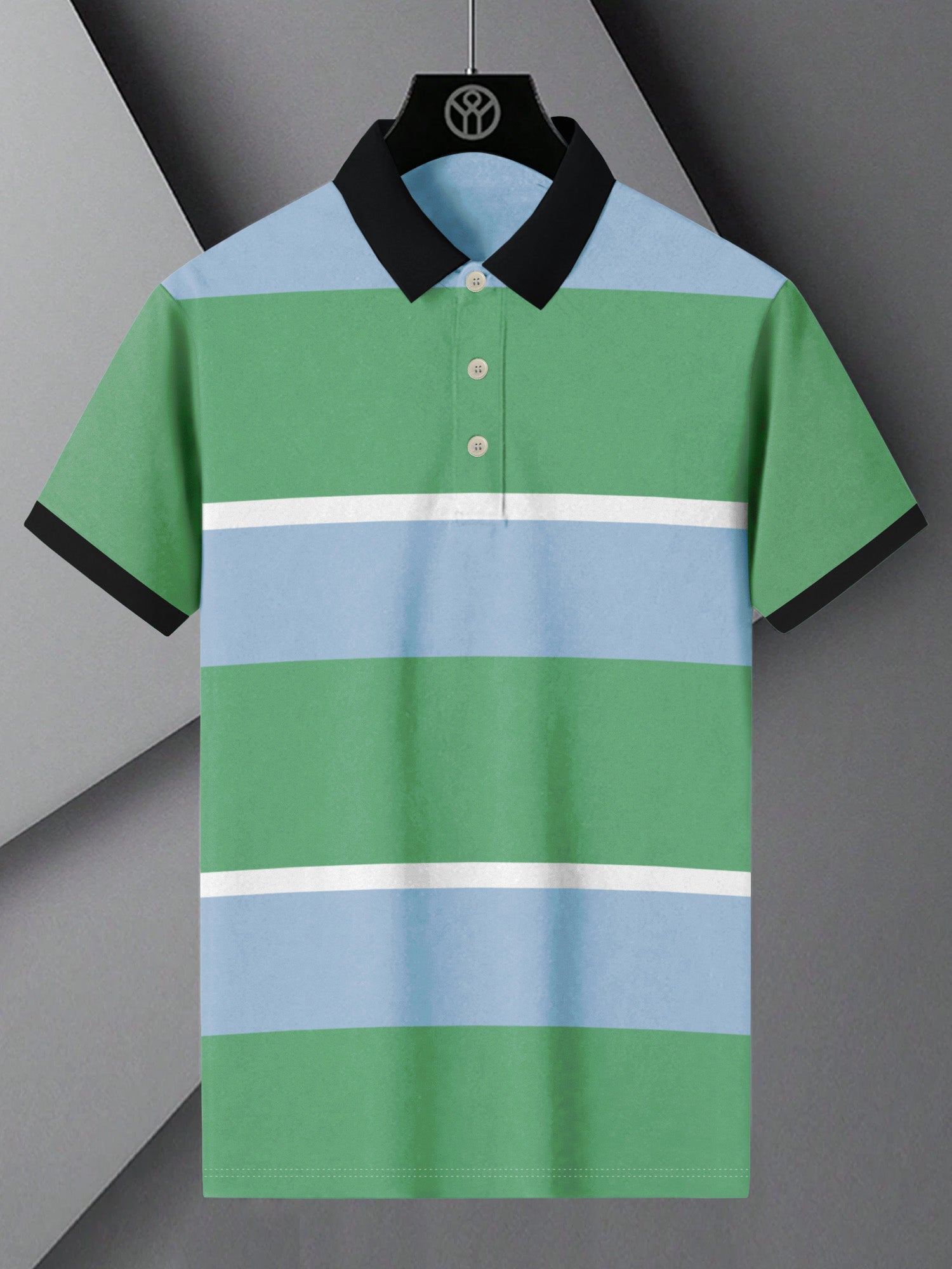 NXT Summer Polo Shirt For Men-Sky with White & Green Panel-BR13091 ...