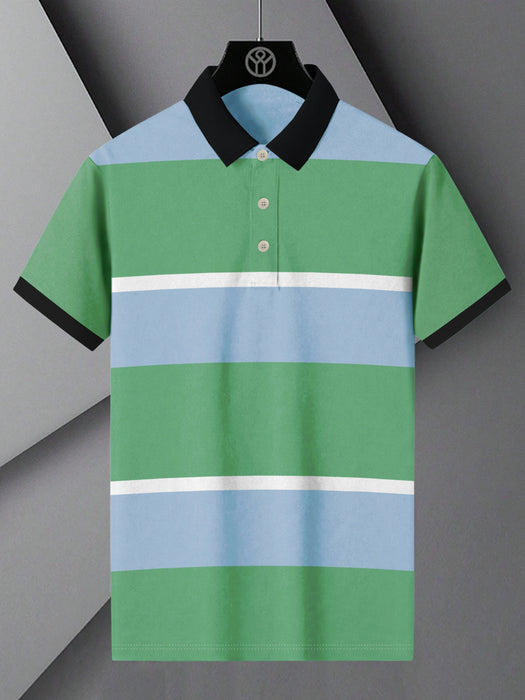 NXT Summer Polo Shirt For Men-Sky with White & Green Panel-BR13091