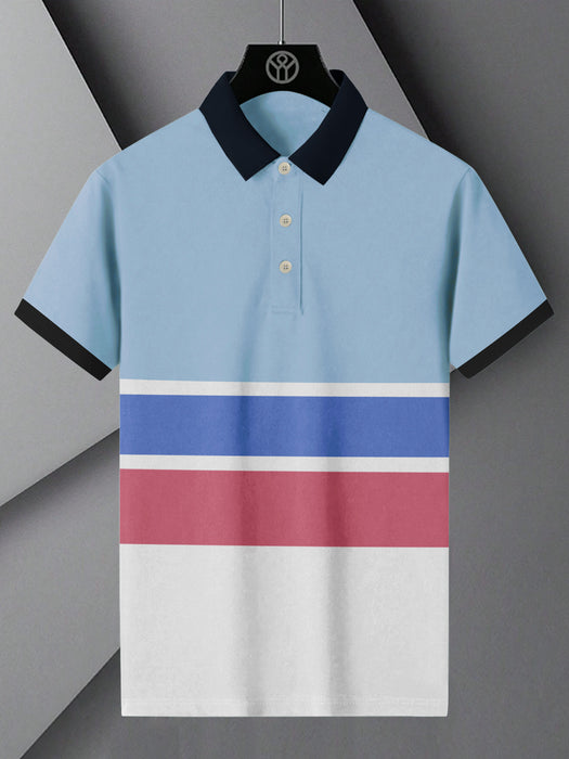 NXT Summer Polo Shirt For Men-Sky with White & Red Panel-BR13092