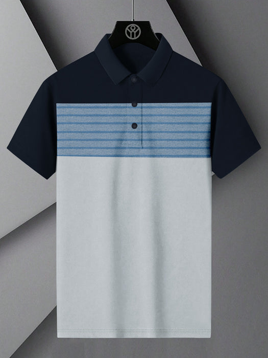NXT Summer Polo Shirt For Men-Smoke Sky with Navy & Blue Stripe-BR12958