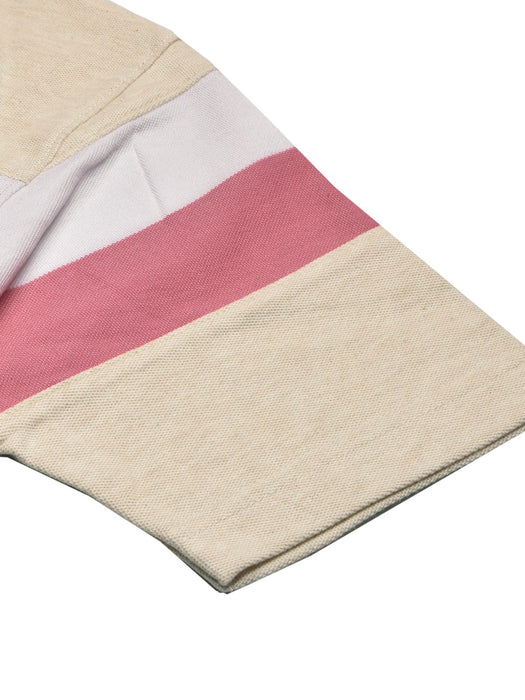 NXT Summer Polo Shirt For Men-Wheat Melange with White & Pink Panel-BR12952