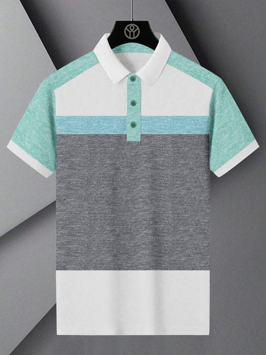 NXT Summer Polo Shirt For Men-White With Navy & Green Stripe-BR12955
