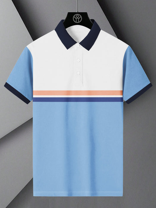 NXT Summer Polo Shirt For Men-White with Sky & Orange Stripe-BR13056