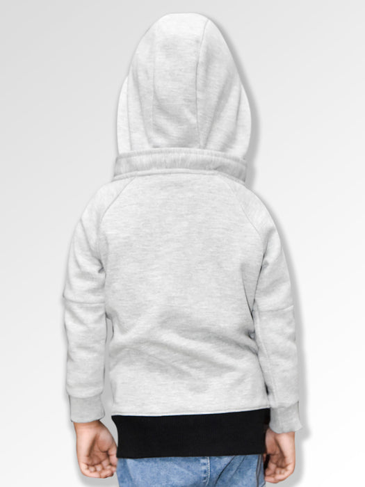 NXT Terry Fleece Full Zipper Hoodie For Kids-Grey Melange with Black Panels-BE2404/BR14476