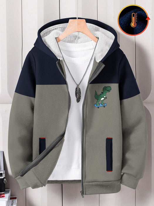 NXT Inner Fur Hood Fleece Full Zipper Hoodie For Kids-Slate Grey with Navy Panels-BR14481