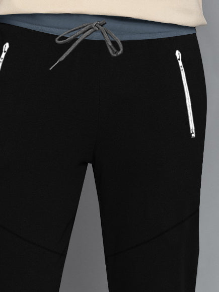 NXT Terry Fleece Jogger Sweatpant For Men-Black with Slate Blue Panel-BR14561