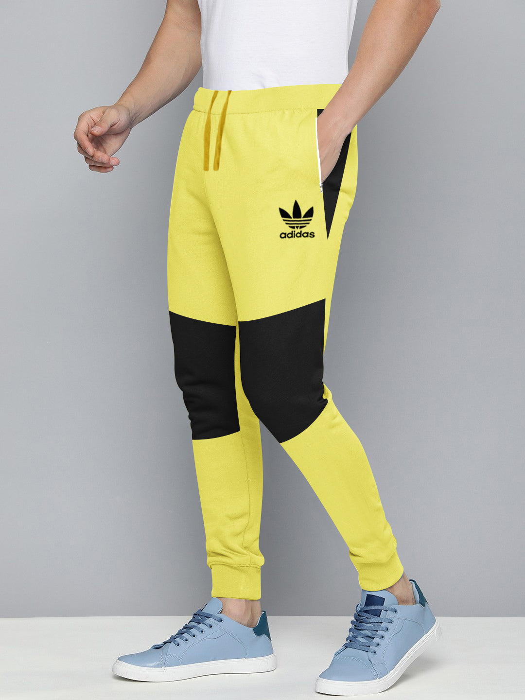 NXT Terry Fleece Jogger Sweatpant For Men-Yellow with Black Panel-BE2678