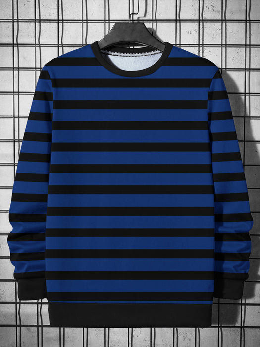 NXT Terry Fleece Sweatshirt For Men-Blue & Black Stripes-BR14618