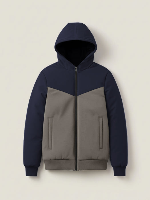 Stylish Winter Zipper Jacket For Men-Dark Navy With Light Grey-BRPH08
