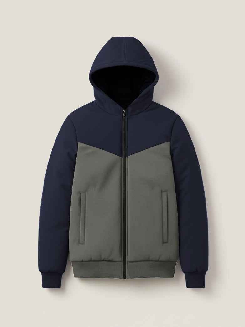 Stylish Winter Zipper Jacket For Men-Dark Navy With Grey-PH06