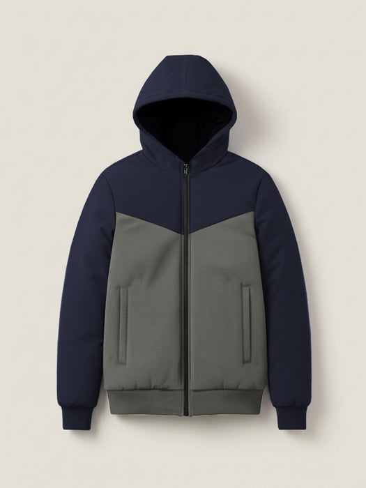 Stylish Winter Zipper Jacket For Men-Dark Navy With Grey-PH06