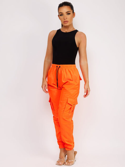 Cuffed Hem Shell Jogger Trouser For Ladies-Neon Orange-RT2578