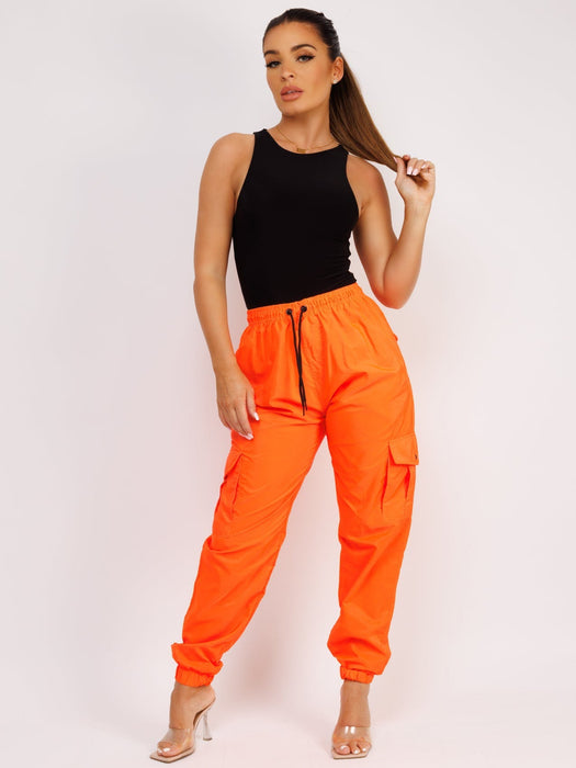 Cuffed Hem Shell Jogger Trouser For Ladies-Neon Orange-RT2578