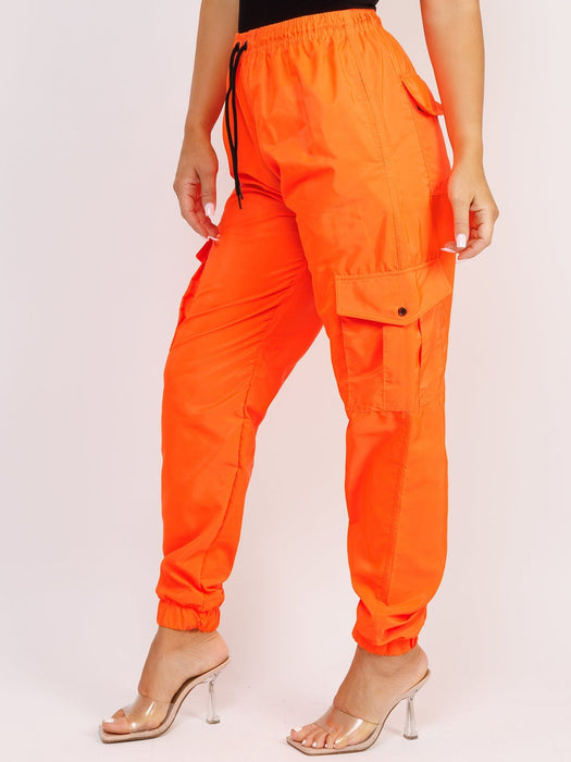 Cuffed Hem Shell Jogger Trouser For Ladies-Neon Orange-RT2578