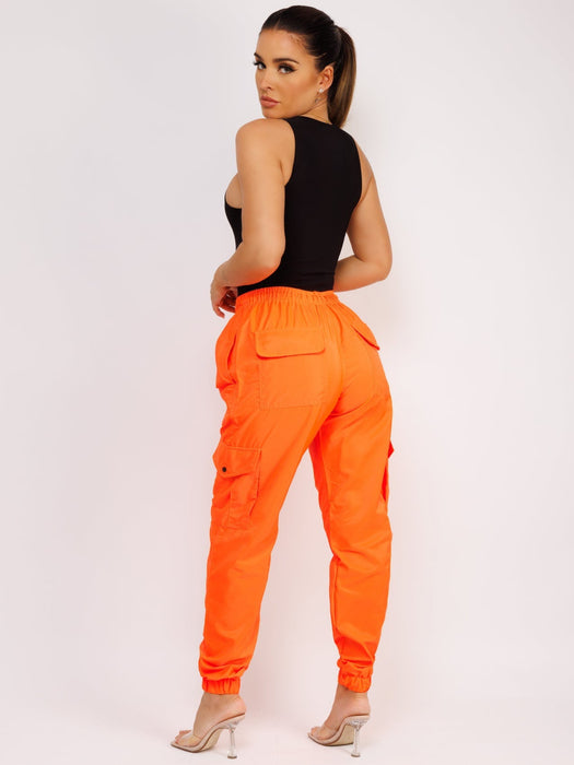 Cuffed Hem Shell Jogger Trouser For Ladies-Neon Orange-RT2578