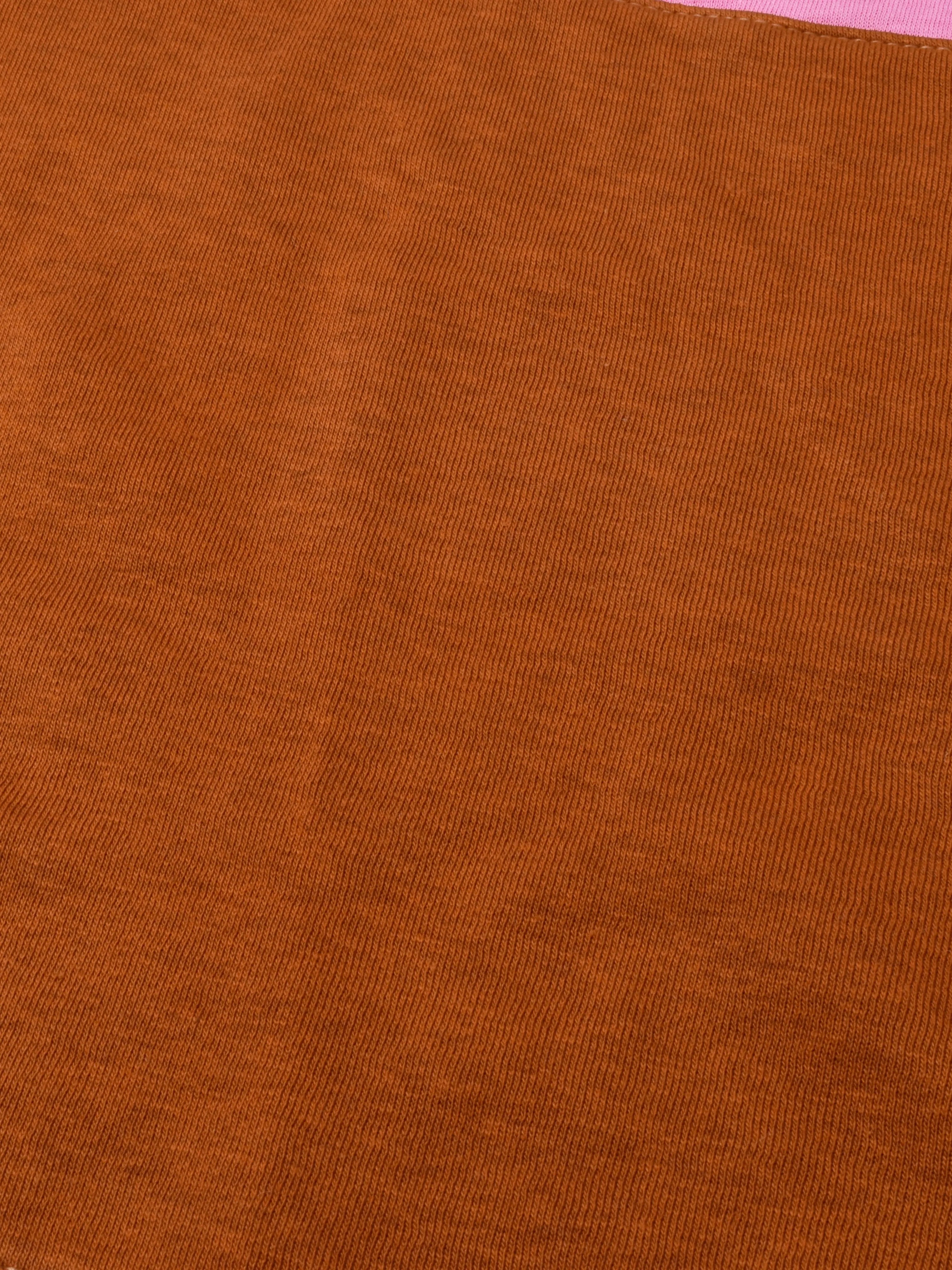 Fleece Crew Neck Sweatshirt For Men-Pink with Brown Panels-BR971