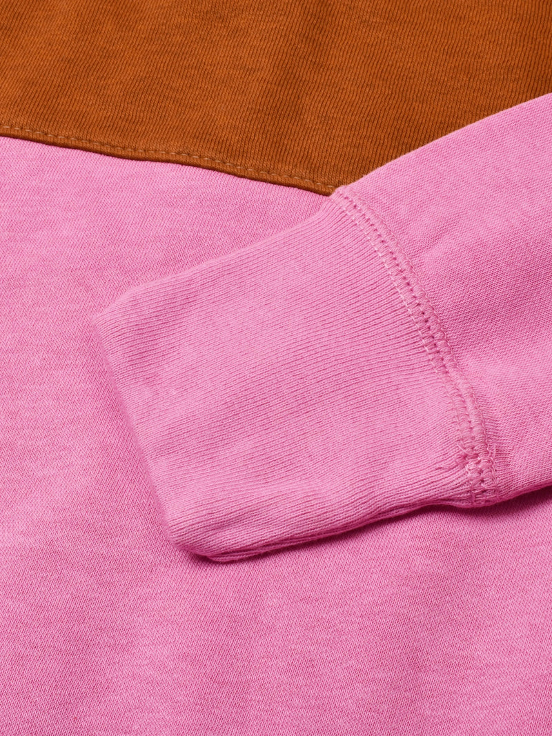 Fleece Crew Neck Sweatshirt For Men-Pink with Brown Panels-BR971