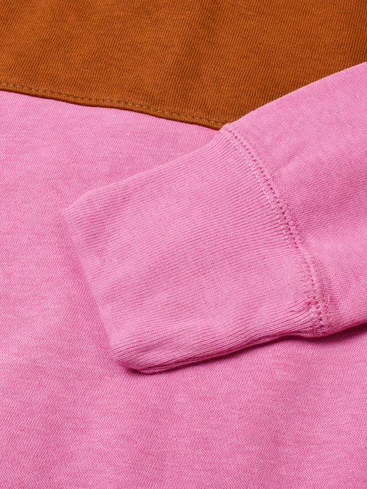 Fleece Crew Neck Sweatshirt For Men-Pink with Brown Panels-BR971
