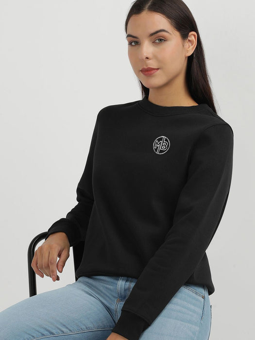 Next Crew Neck Fleece Sweatshirt For Women-Black-BR14610