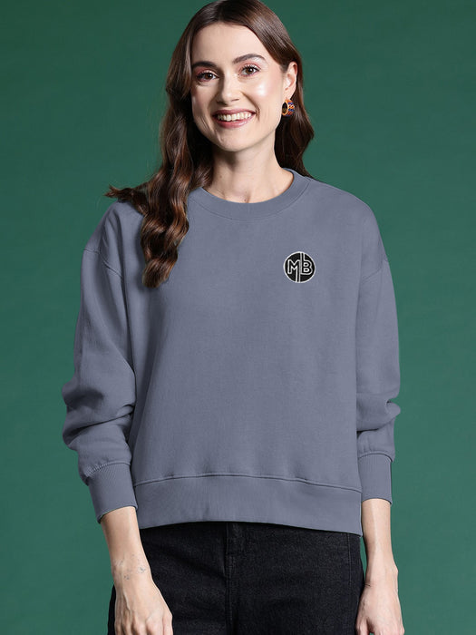 Next Crew Neck Fleece Sweatshirt For Women-Cornflower Blue-BR14611