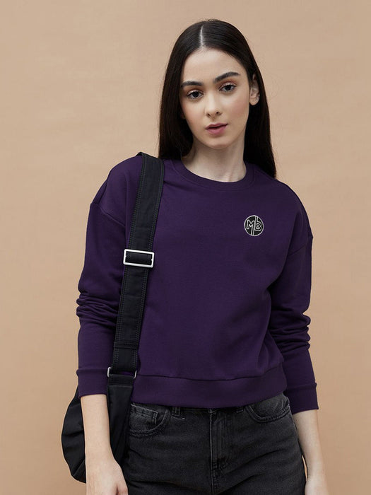 Next Crew Neck Fleece Sweatshirt For Women-Dark Purple-BR14609