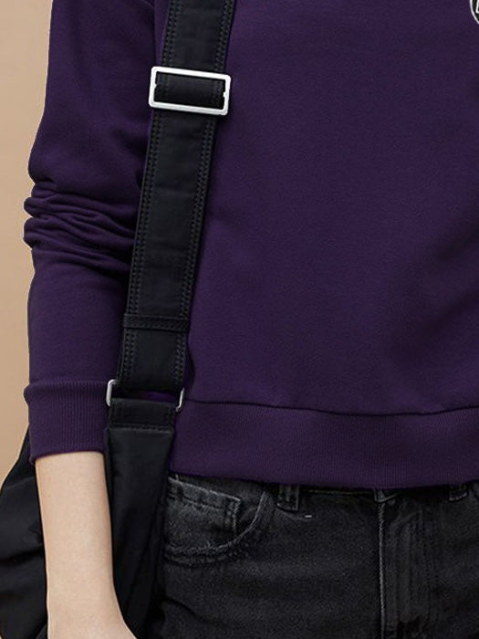 Next Crew Neck Fleece Sweatshirt For Women-Dark Purple-BR14609