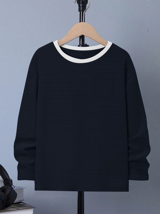Next Crew Neck Tee Shirt For Kids-Navy with Lining-BR13492