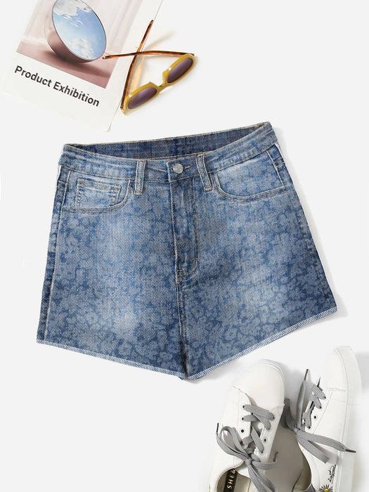 Next Denim Short For Ladies-Blue Faded with Allover Print-BE1278