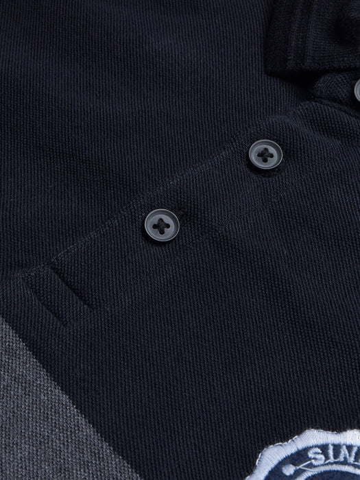 Next Long Sleeve Polo Shirt For Men-Dark Navy with White & Charcoal Stripe-BR13285
