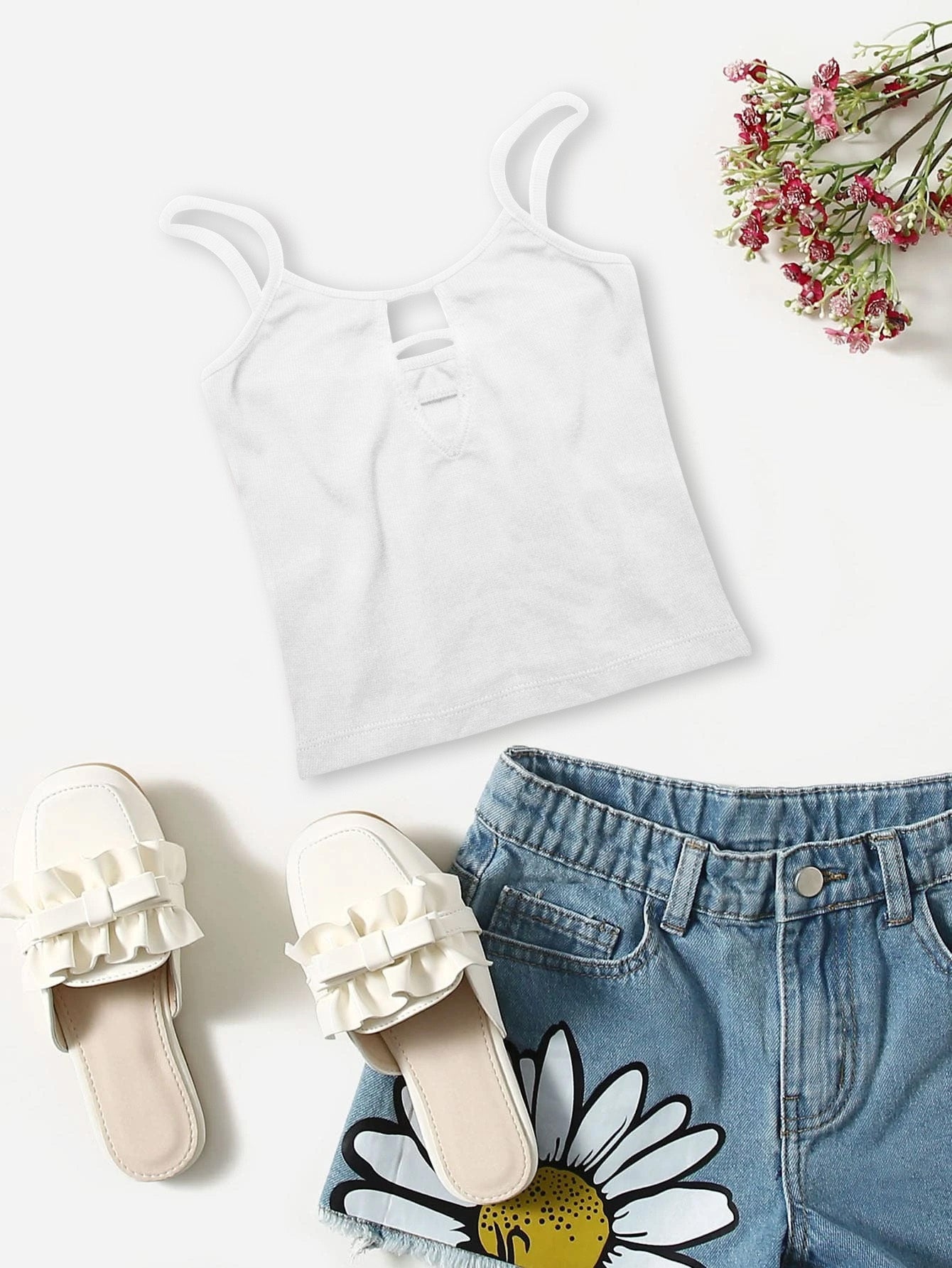 Next Ribbed Strappy Top For Baby Gilrs-White-BR13288