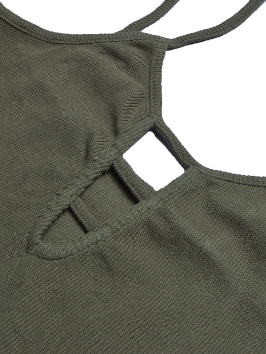 Next Ribbed Strappy Top For Baby Girls-Olive Green-BR13290