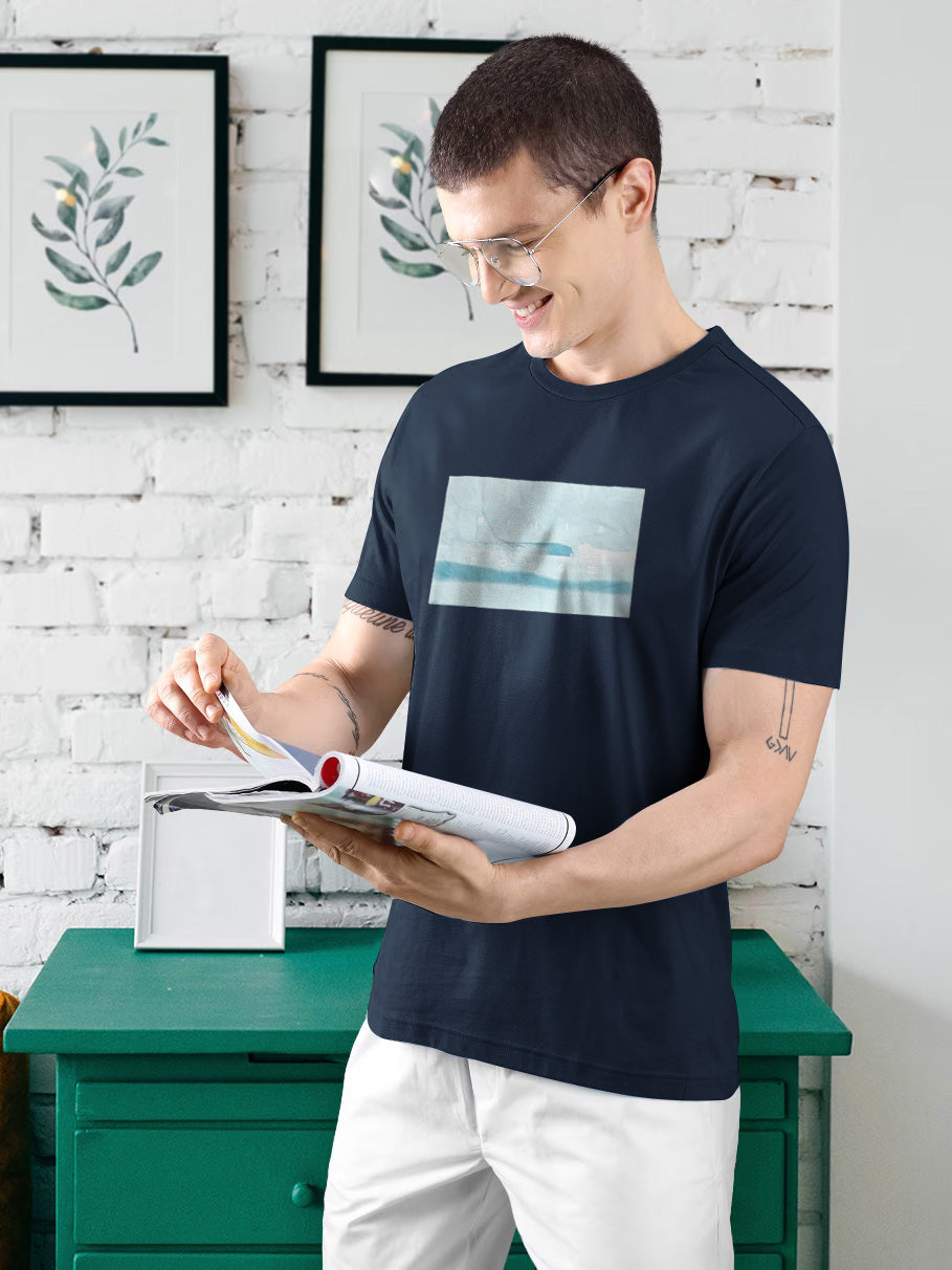 Next Single Jersey Crew Neck Tee Shirt For Men-Navy with Print-BR13267
