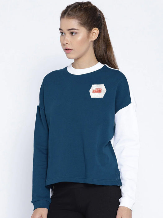 Next Terry Fleece Up & Down Coeeze Crop Sweatshirt For Women-Navy & White-BR12916