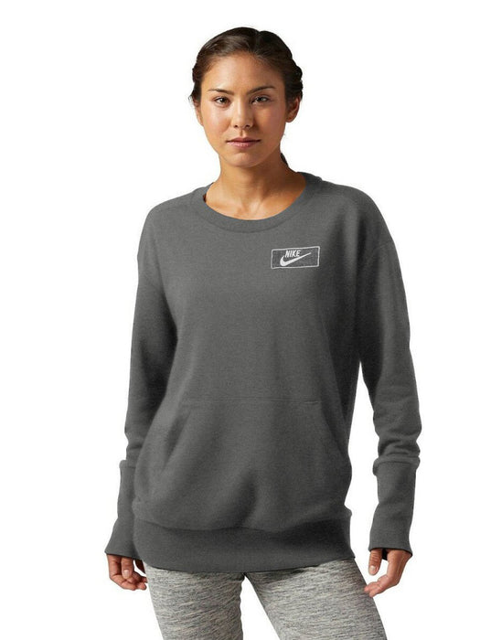 Nk Terry Fleece Tunic Sweatshirt For Ladies-Charcoal Melange-BR12891