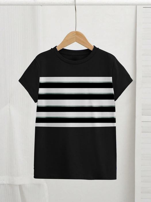 Nxt Single Jersey Tee Shirt For Kids-Black with White Stripe Panel-BR13801