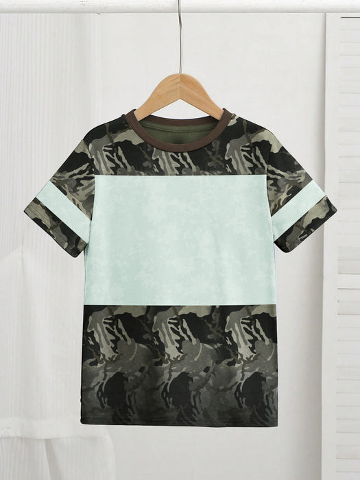 Nxt Single Jersey Tee Shirt For Kids-Camo Faded Print with Mint Green Panel-BR13794