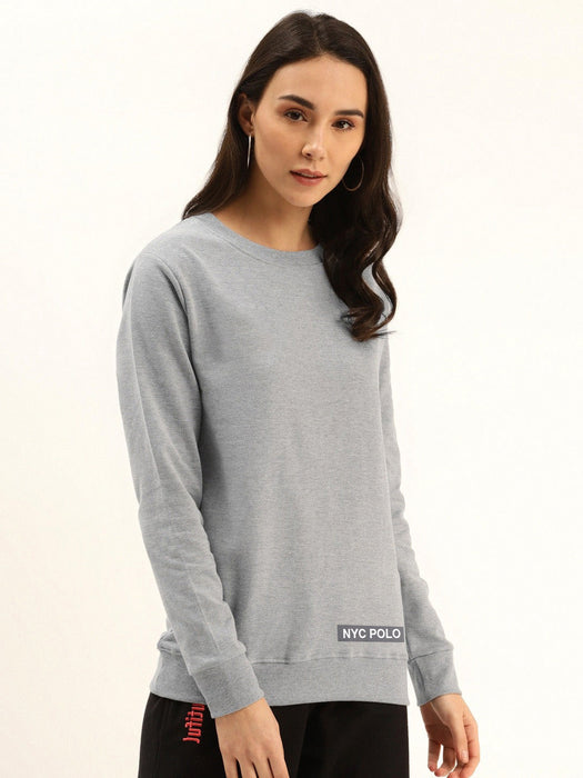 Nyc Polo Fleece Crew Neck Sweatshirt For Ladies-Grey Melange-BR12914
