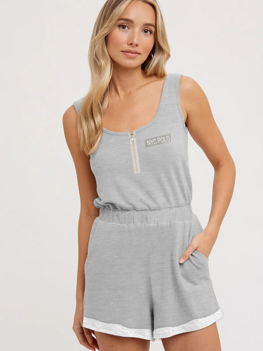 Nyc Polo Strappy Terry Fleece Jump Suit For Ladies-Grey Melange-BR12882