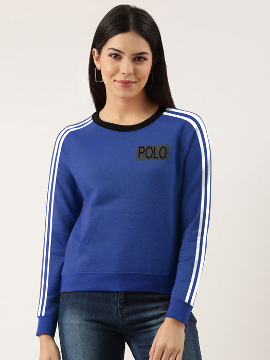 Nyc Polo Terry Fleece Stripes Kangaroo Sweatshirt For Ladies-Blue-BR12889