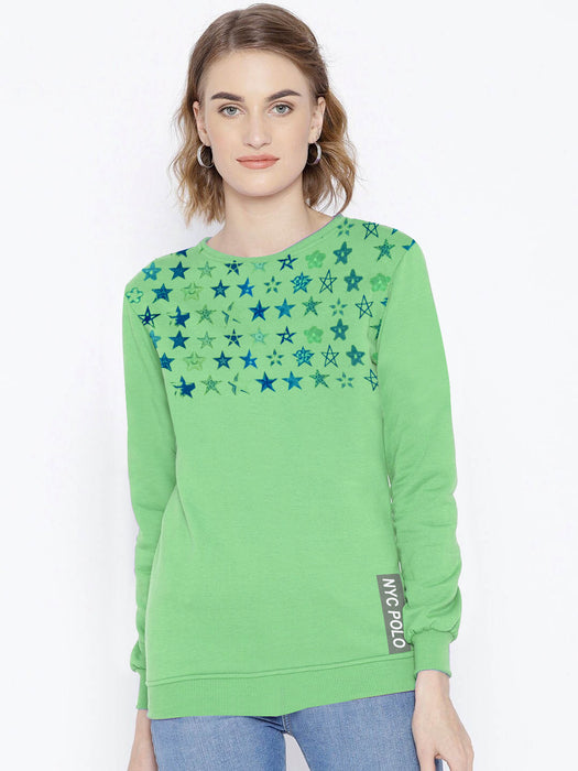 Nyc Polo Terry Fleece Sweatshirt For Ladies-Green with Print-BR12890