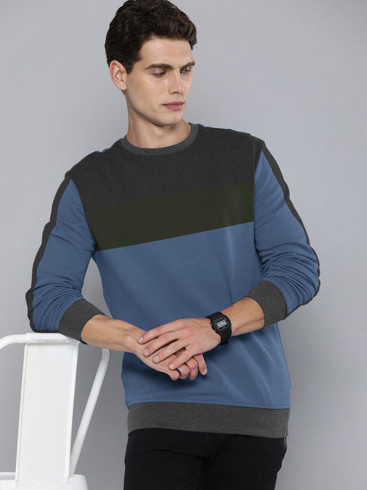 OXBOW Fleece Sweatshirt For Men-Blue with Olive & Charcoal Panel-BR14643